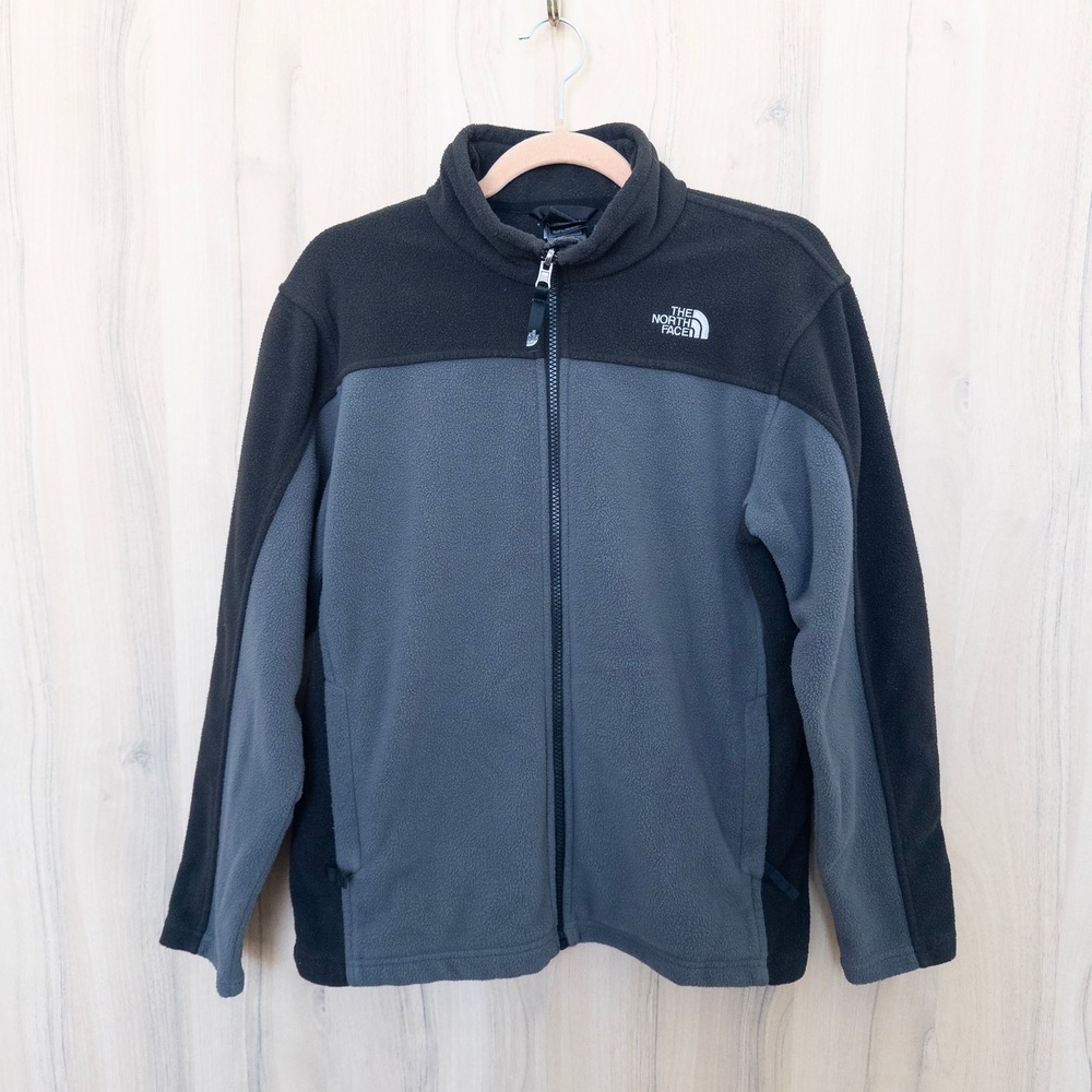The North Face Boys Fleece Jacket L 14/16 Black Gray Full Zip Outdoor Winter